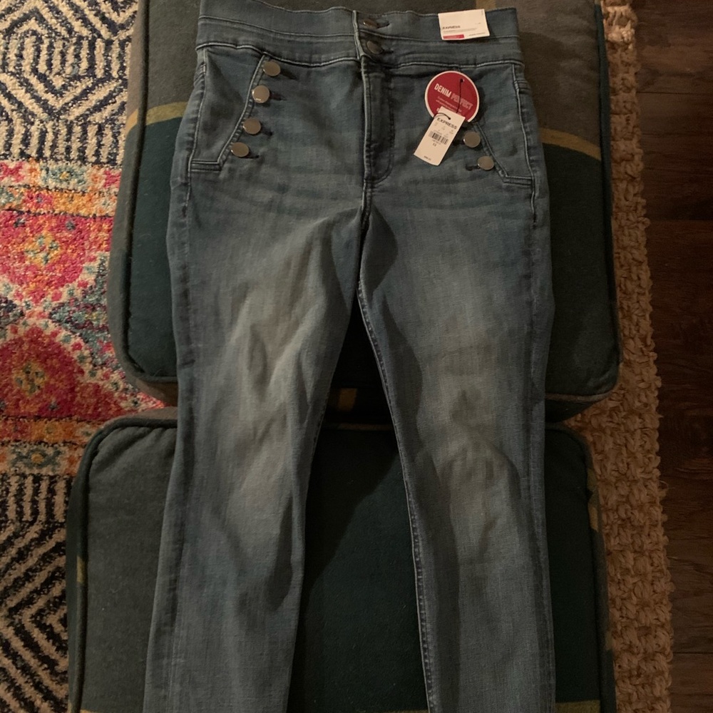 High waisted denim button front ankle leggings